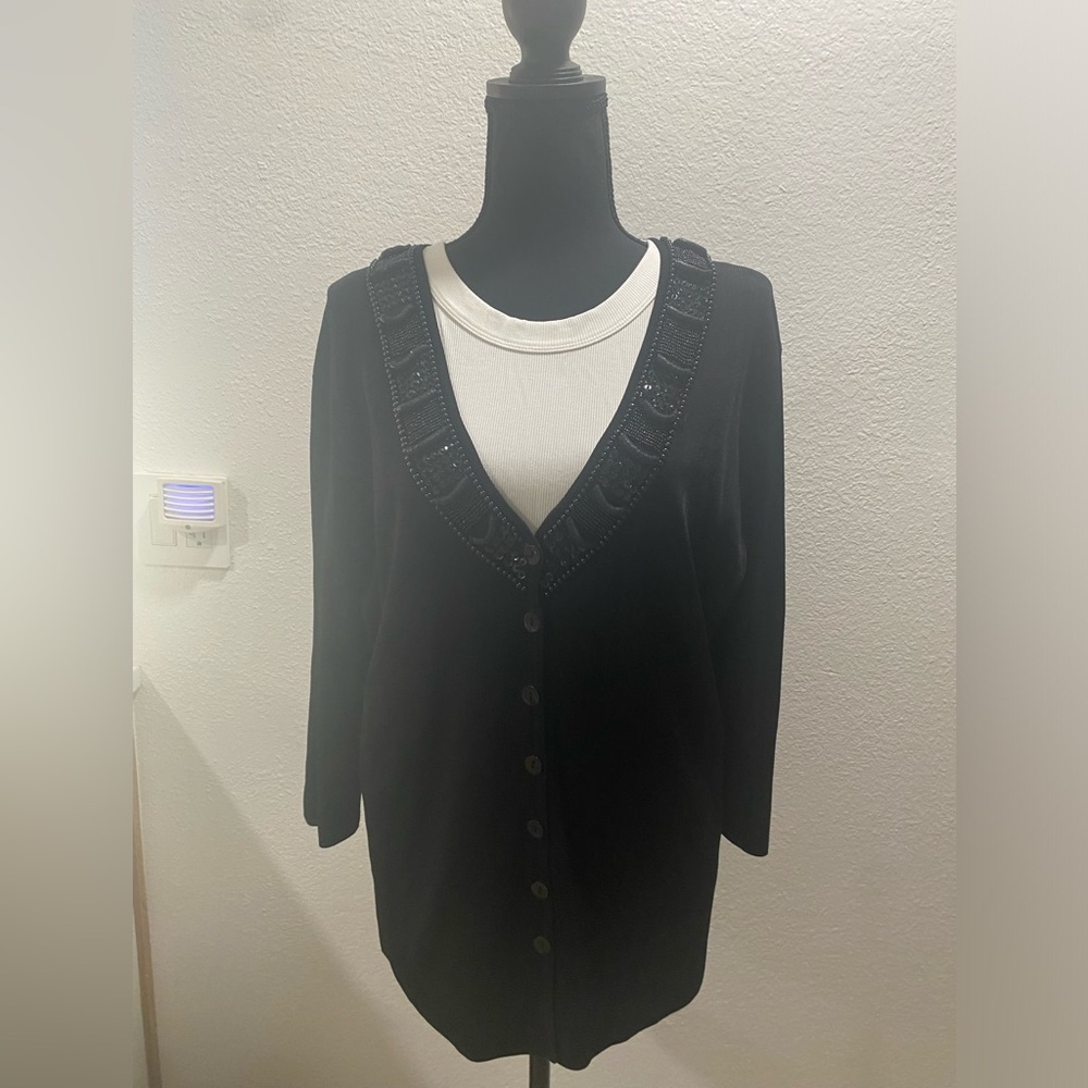 LouLou Beaded Cardigan Black Size 3X‎